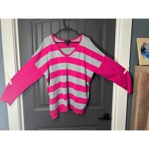Lane Bryant Pink and Gray Striped Sweaters V Neck Size 22/24